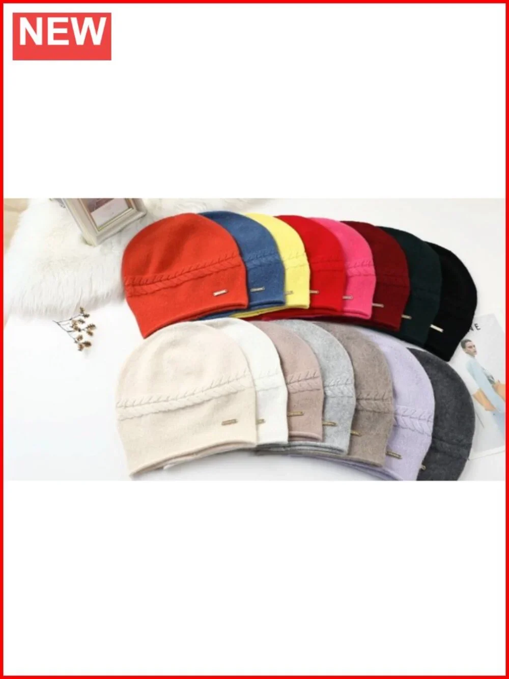 Cashmere Wool Slouchy Beanie Hat for Women W inter Warm Knit Ski Cap